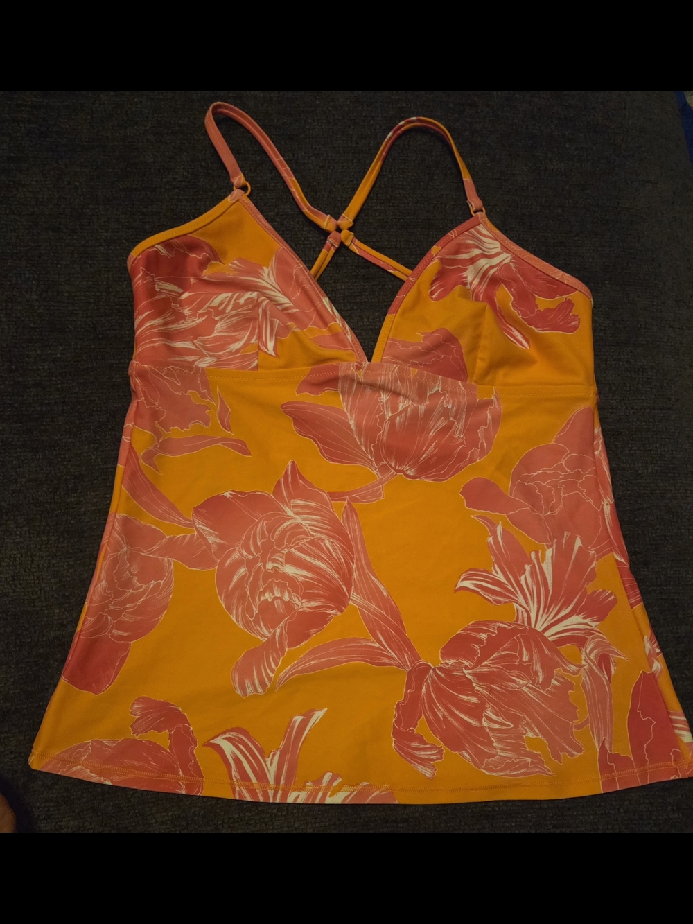 Athleta Orange and Pink Floral Strappy Tankini Top. Size M